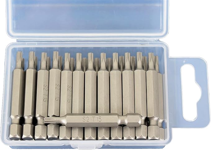 TEMO 25 pc T15 Torx Star Head Screwdriver Bit Set, S2 Steel 6 Point T-15 2 Inch Screwdriver Insert Bits