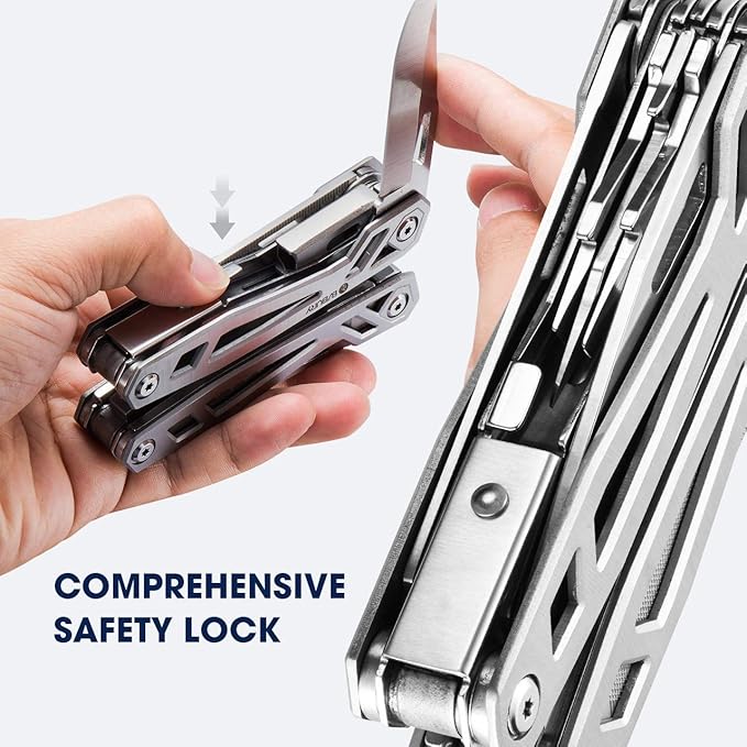 Christmas Gifts for Men Him Dad, BIBURY Multitool with Pocket Knife, 21-in-1 Stainless Steel Pliers with Screwdriver, Safety Locking Multi tools with EDC Knife for Survival, Camping, Fishing, Repair