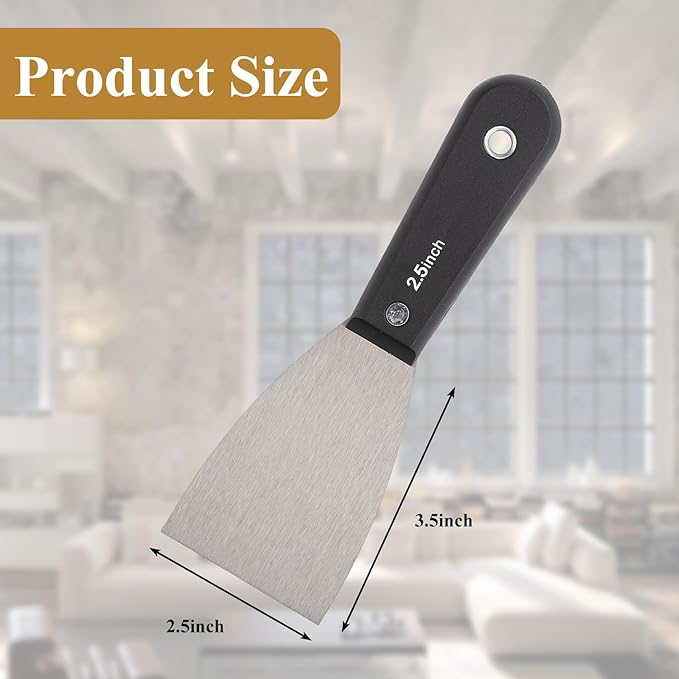 7 PCS Drywall Tools,Putty Knife,Paint Scraper Tool with Storage Bag,Stainless Steel Putty Knife Set,Drywall Scraper Spackle Taping Knife for Spreading Mud, Taping,Repairing wall (6 PCS -2.5")