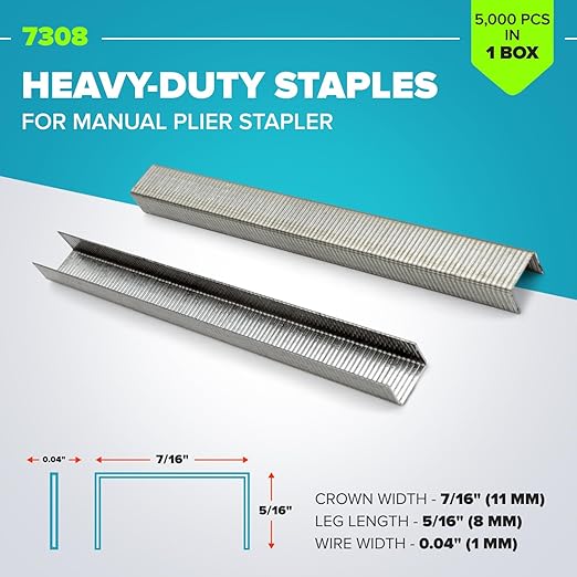IDL Packaging Heavy Duty Staples for Plier HSP-12 - 7/16" x 5/16" x 0.04" (1 Box, 5000 Pcs) - Non-Rusting, Durable Stainless Steel Staples
