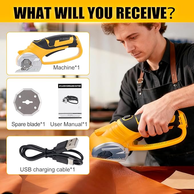 Cordless Electric Scissors,3.6V Cardboard Cutter,Electric Box Cutter with 1 Blade,USB Charging Cable,Safety Lock - Suitable for Fabric,Leather,Plastic,Crafts,Scissors for Cardboard