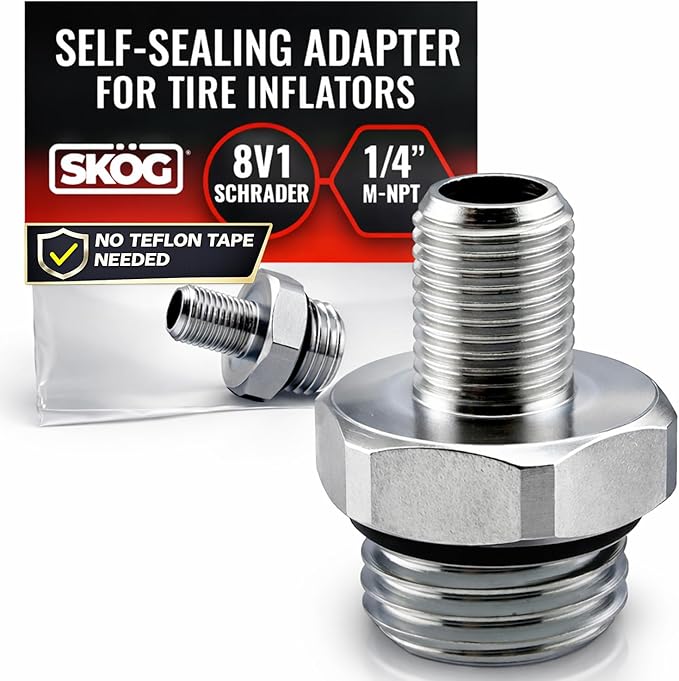SK횜G Self-Sealing Tire Inflator Adapter ??1/4??NPT Male to Schrader Valve | No Teflon Tape | Leak-Free | for Air Compressors & Inflators