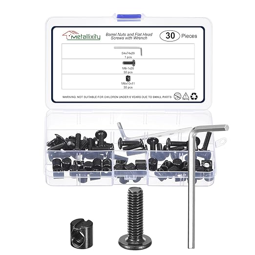 METALLIXITY Furniture Crib Screws Replacement Set with Wrench(M6-1x20mm) 30Pcs, Connector Bolt M6 Screw Barrel Nuts Binding Screws, for Chair Cabinet Bed, Black