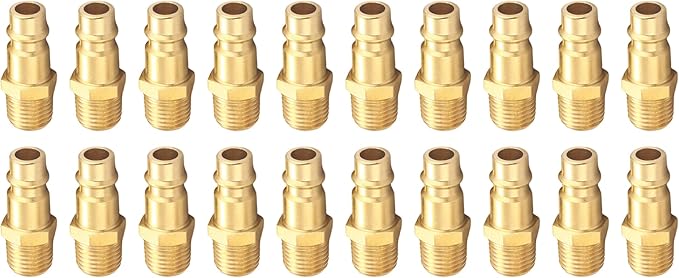 Pro High Flow Male Plug Kit, (20 Piece), V Style, 1/4 Inch NPT, Solid Brass Quick Connect Air Fittings Set