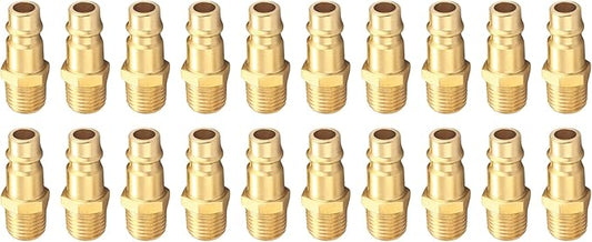 Pro High Flow Male Plug Kit, (20 Piece), V Style, 1/4 Inch NPT, Solid Brass Quick Connect Air Fittings Set
