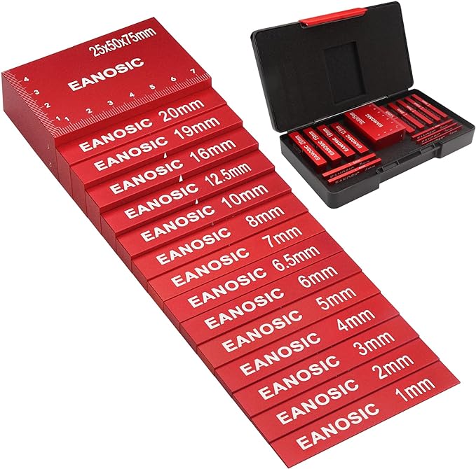 Metric Setup Blocks Height Gauge Set, 15pcs Precision Aluminum Setup Bars Guage Block Set for Router and Table Saw Accessories Woodworking Set Up, Bars Include Laser Engraved Size Markings
