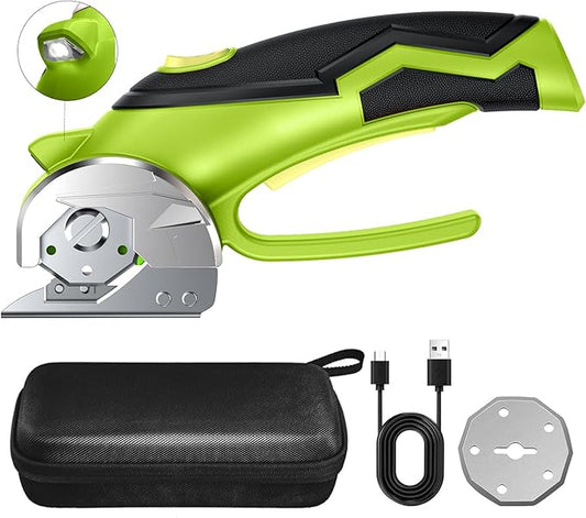 Cardboard Cutter, Cordless Electric Scissors, Power Shears Box Cutter with a Replacement Blade, Rotary Cutter for Cardboard Packages Leather Plastic (Moss Green)