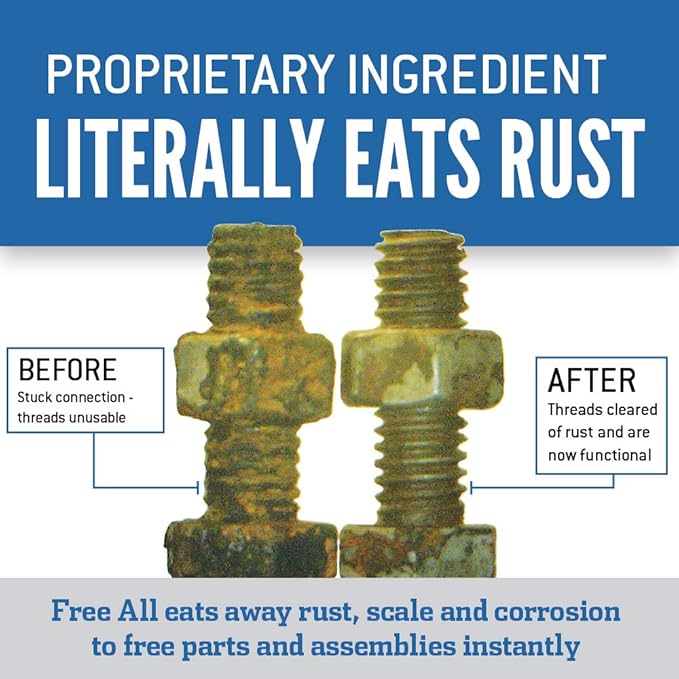 Free All Rust Eater Deep Penetrating Oil, 11 oz Aerosol ??Loosens Rusted Bolts, Nuts, Pipe Connections & Locks ??Industrial-Grade Rust Remover, Silicone-Free, Safe on Paint & Plastic Surfaces, 2-Pack