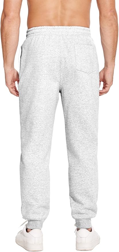 PINSPARK Men's Fleece Joggers with Zipper Pockets Tapered Sweatpants Cotton Sweat Pants for Mens Heavyweight Lounge Pants