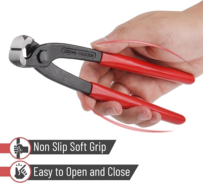 Bates Nail Puller - Red, 8-Inch, End Cutting Pliers, Carpenter Tool, Staple Puller
