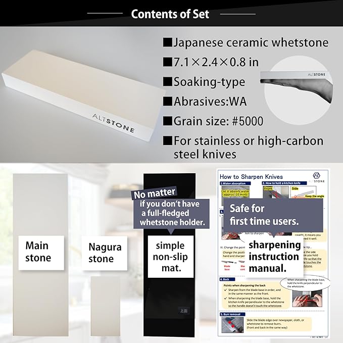 Whetstone Sharpening stone finishing very fine grit 5000 w/Nagura, 7.1" x 2.4" x 0.8" (Pro Power. Perfectly Compact for home use), Made in Japan (#5000)