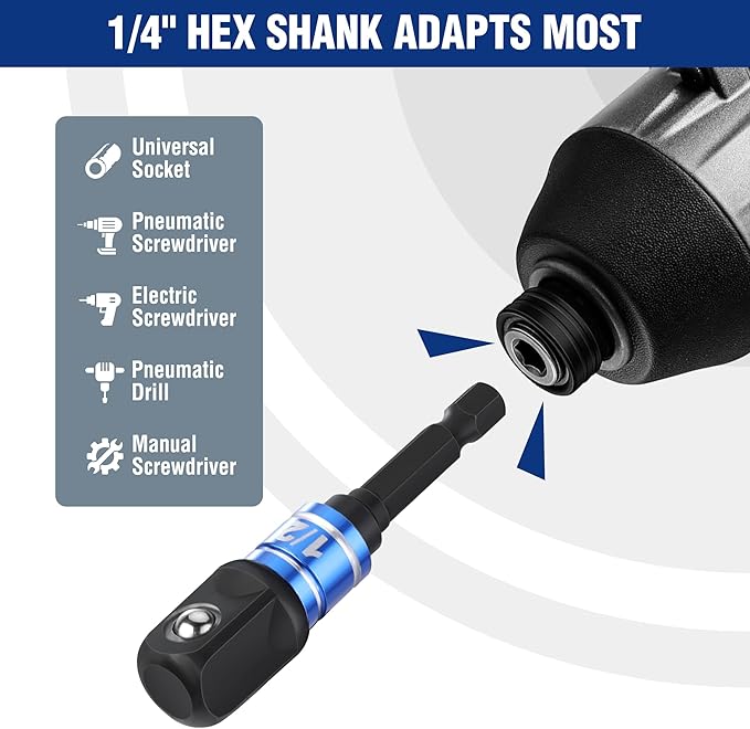 WORKPRO Impact Grade Socket Adapter Set, 1/4", 3/8", & 1/2" Drive, Extension Driver Bit With Holder, for Power Drill to High Torque Impact Wrench