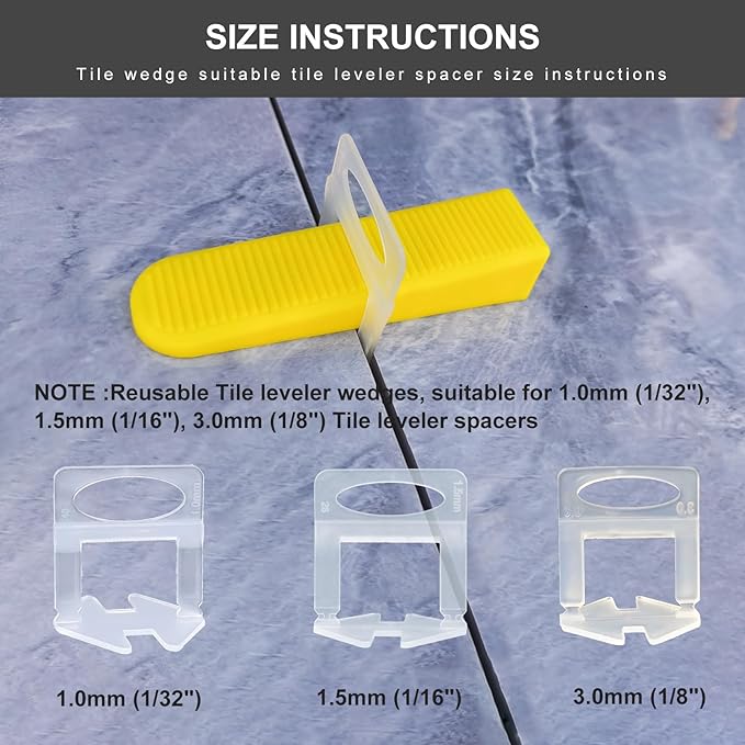 Tile Leveling Wedges 1260 pieces Reusable Tile Leveler System for 1/8" 1/12" 1/16" 1/32"tile Spacers, Tile Leveler clips Tools Wall Floor Tile Stone Installation