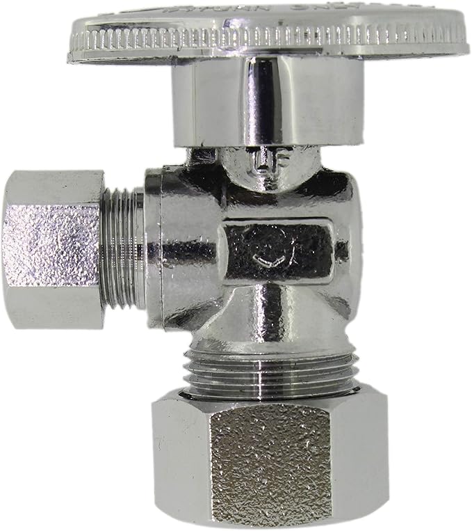 Angle Stop Valve 5/8" OD (1/2" Nominal) Compression x 3/8" OD Compression- Chrome Plated Brass 쩌 Turn Angle Valve For Water Pipes, Toilets, Sinks- Lead-FreeWater Shut Off Valve, 5 Pack