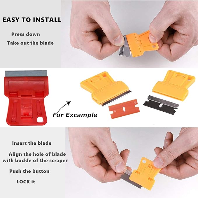 1.5 inches High Visibility Mini Razor Blade Scraper Glass Scraper Red Paint Window Scraper with 5 Metal Scraper Razor Blades 5 Dual Plastic Double Edge Razor Blades Removing Decal Stickers