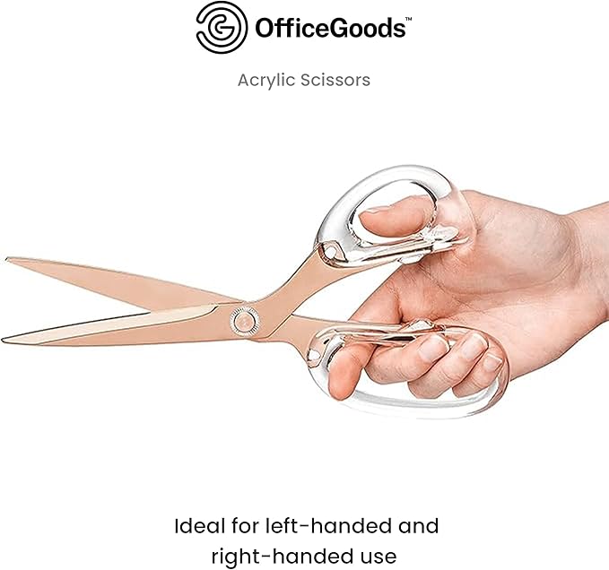 OfficeGoods 9??Stainless Steel Acrylic Scissors For Office and Home - Aesthetic and Sharp All Purpose Scissors, Perfect For Sewing, Arts and Crafts - Clear Rose Gold Metal