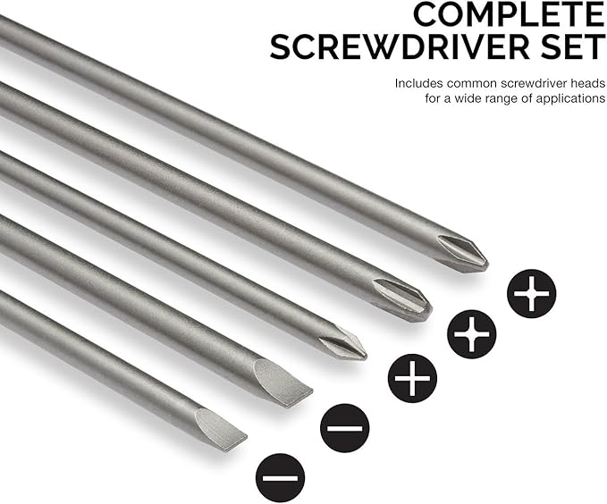 NEIKO 10043A Extra Long Bit Set | 5-Piece | Cr-V Steel | 12-Inch Length Phillips and Slotted Screwdriver Bits |1/4-Inch Hex Shank | Power Driver Bit Set