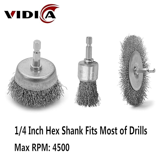 Wire Brush for Drill Set 9Pcs,Abrasive Wire Wheel for 1/4 Inch Hex Shank, Wire Cup Brush for Drill, Coarse Crimped Carbon Steel Wire Brush Set for Removing Paint and Rust