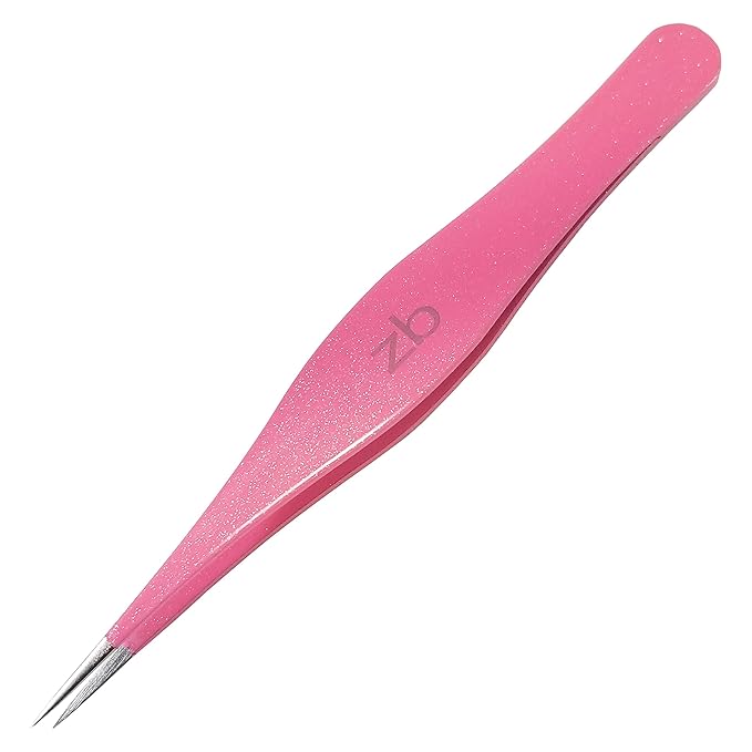 Ingrown Hair Tweezers by Zizzili Basics - Surgical Grade Stainless Steel Fine Pointed Tweezers - Precision Aligned Tips for Splinter, Eyebrow & Facial Hair Removal - with Bonus Tip Guard & Carry Pouch