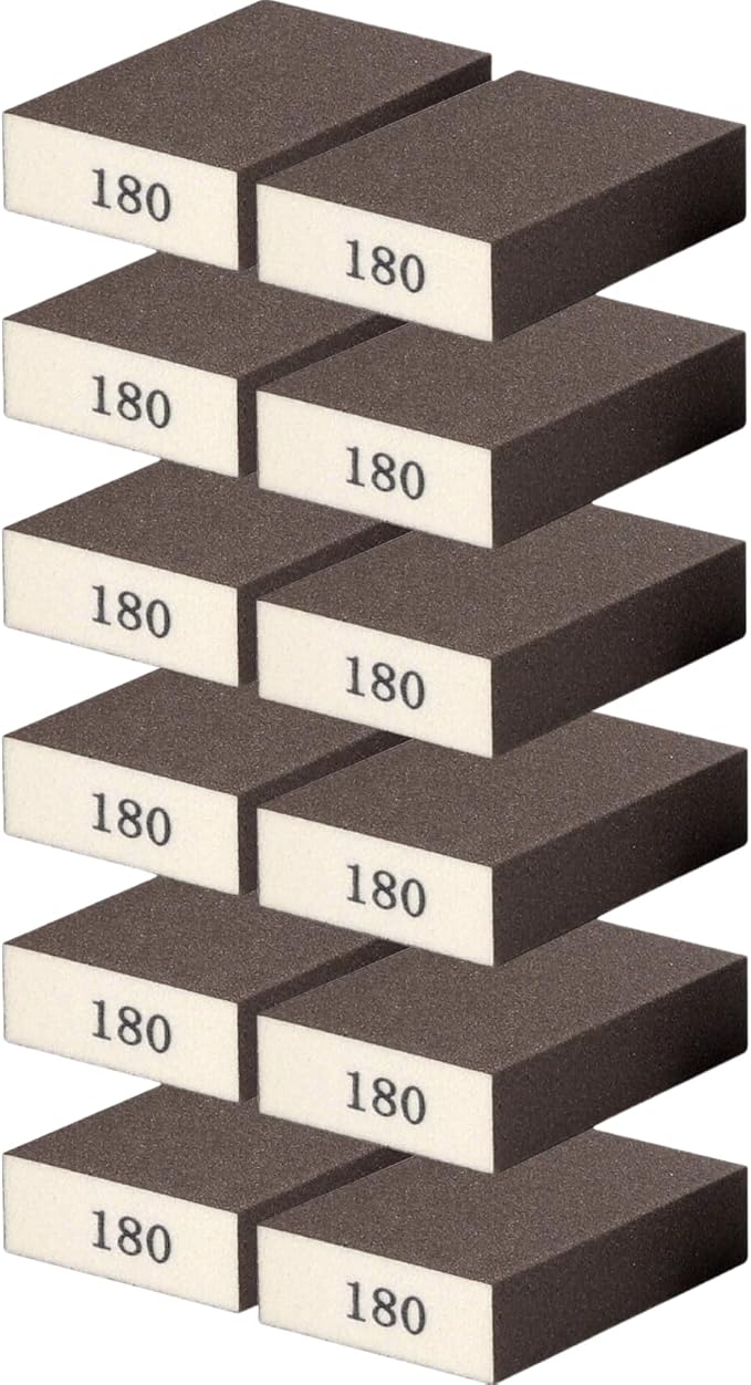 12Pcs Sanding Sponge 180 Grit Sanding Block Washable and Reusable for Wood, Metal, Wall Polish