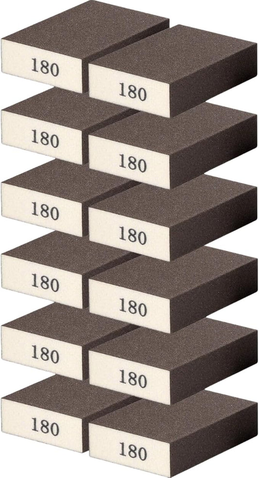 12Pcs Sanding Sponge 180 Grit Sanding Block Washable and Reusable for Wood, Metal, Wall Polish