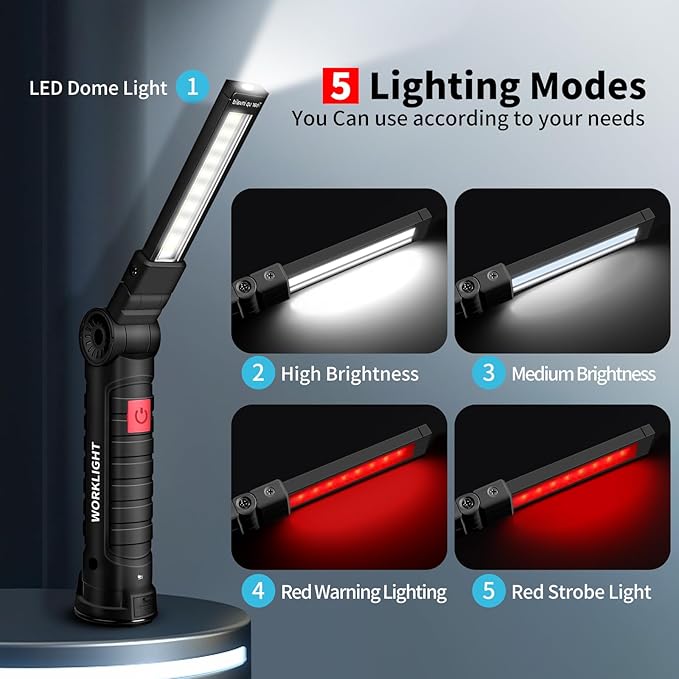 Suranew Rechargeable LED Work Light for Mechanics - Magnetic Base 360째 Rotatable Flashlight, 5 Modes Valentine's Day Gifts for Men Him - Ideal for Car Repair, Camping & Workshop Tools