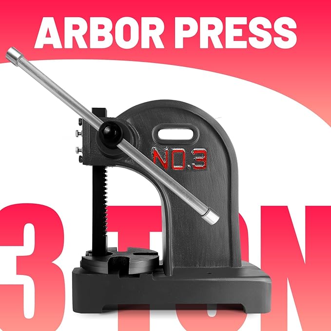 Heavy Duty 3 Ton Arbor Press, Manual Arbor Press, 12" Maximum Height, Cast Iron Desktop Press for Bending, Stamping, Forming, Stretching (3 Ton Black)