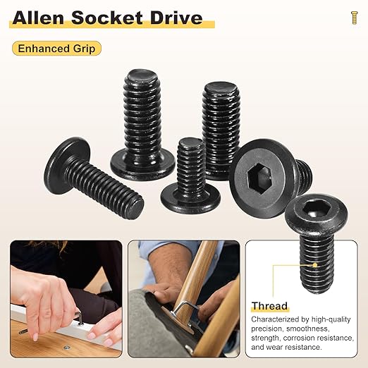 METALLIXITY Flat Head Hex Socket Cap Screws Bolts(M6-1x14) 25Pcs, Steel Hex Socket Furniture Bolts Screws - for Furniture Woodworking Project, Black