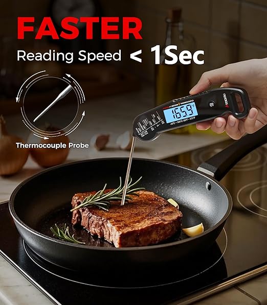Atogou Professional Food & Meat Thermometer, 1 Sec Instant Read & 짹0.5??Accuracy, Thermocouple Sensor, IP67 Waterproof Digital Thermometer for Cooking, BBQ, Grill Gifts for Men Him Dad Birthday