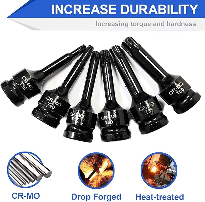1/2" Impact Drive Torx Bit Socket Set, T30 T40 T45 T50 T55 T60 T70 T80 Cr-Mo Impact Grade,1/2" Drive Torx Bit Socket Set with Case