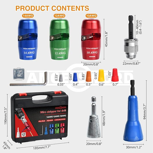 ANGELSWORD Wire Stripper & Wire Twister Tool for Drill, Wire Stripping Tool & Wire Twisting Connector Set 10/12/14 AWG, 3 PCS Professional Electrician Tools Set