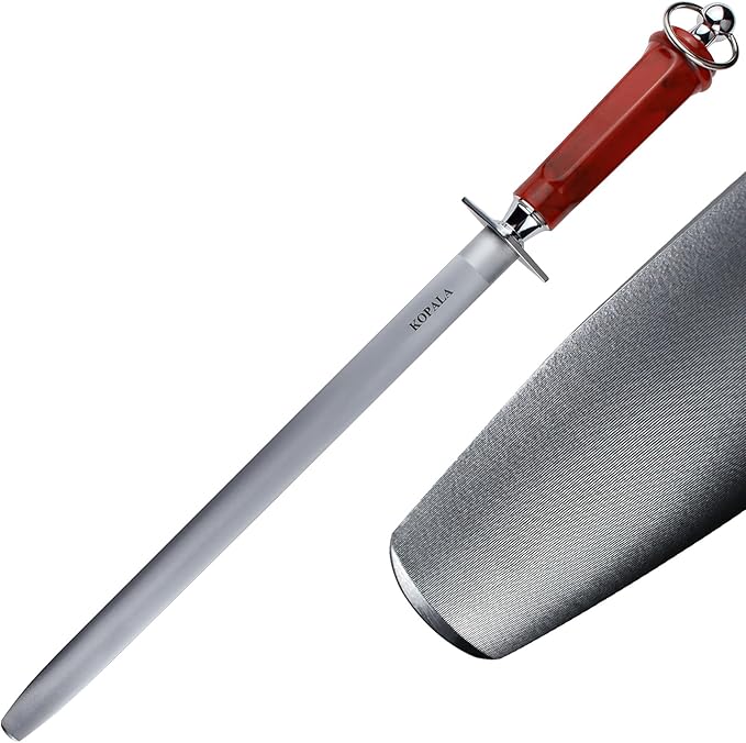 Sharpening Steel Knife Sharpener Rod Flat 12 Inches Honing Steel for Knives Red