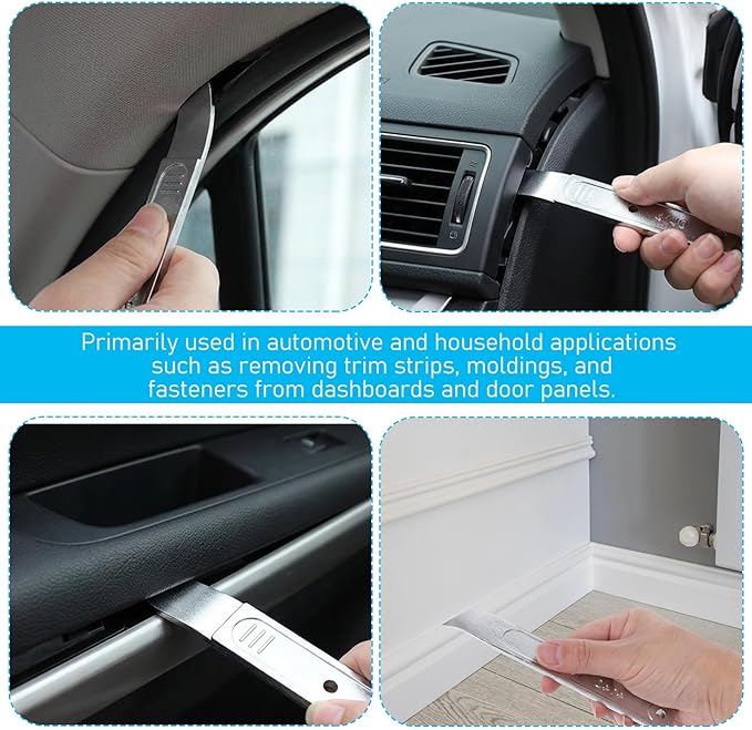 4140 Pry Bar Removal Tool, Car Trim Removal Tool Portable Pocket Pry Bar Interior Door Trims Pries Tools Metal Pries Tools for Removing Auto Trim Interior, Demolishing Flooring and Roofing
