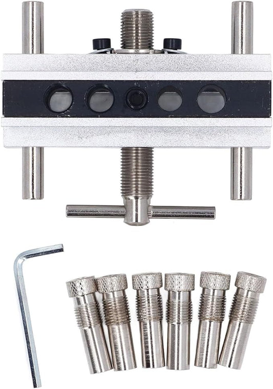 Self Centering Doweling Jig Kit Metric Adjustable Width Dowel Jig Kit for Straight Holes, Biscuit Joiner Set, 6 Bushings Power Tool Accessory Jigs for Straight Holes (Silver)