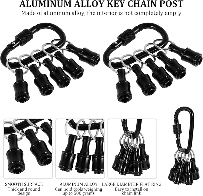 12Pcs Keychain Bit Holder 1/4inch Hex Shaft Screwdriver Bit Holder Portable Extension Bar Keychain Screw Adapter Aluminum Alloy Drill Extension Bit Holder with 2 Carabiner for Screw Driver
