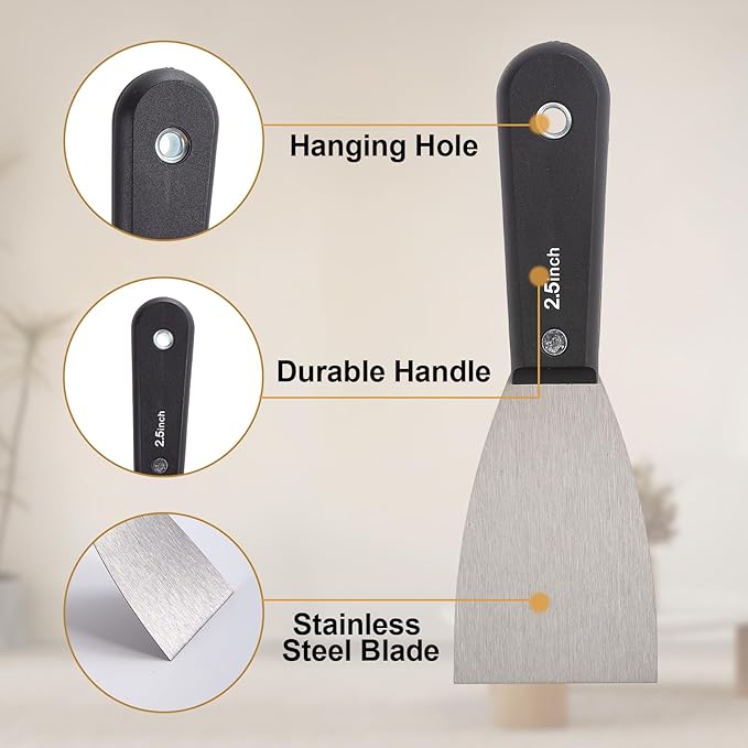 7 PCS Drywall Tools,Putty Knife,Paint Scraper Tool with Storage Bag,Stainless Steel Putty Knife Set,Drywall Scraper Spackle Taping Knife for Spreading Mud, Taping,Repairing wall (6 PCS -2.5")