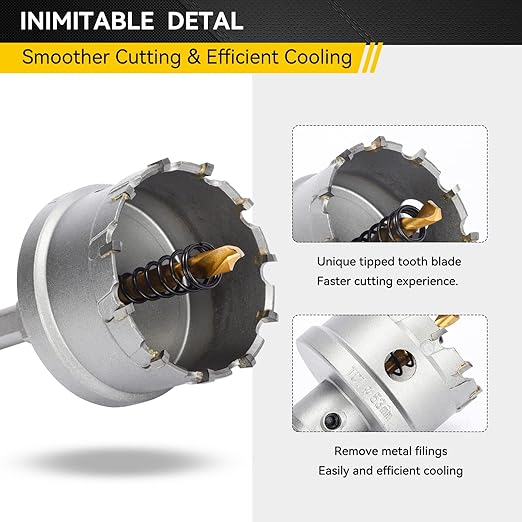 Mollom 10Pcs (16-53mm) TCT Carbide Hole Saw Kit for Hard Metal, 10Pcs Hole Cutters with 5Pcs Extra Pilot Drill bits and 3Pcs Hex Keys for Stainless Steel, Iron,Aluminum,Alloy,Metal.