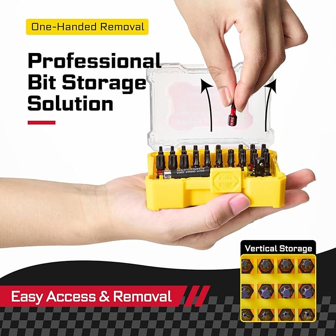 32Pieces Impact Screwdriver Bits Set, S2 Steel Magnetic Torx/Security Torx Muliti Insert Bits Tips Set with Impact Bit Holder and 1/4?쒾ocket Adapter(Yellow Storage Box Case)