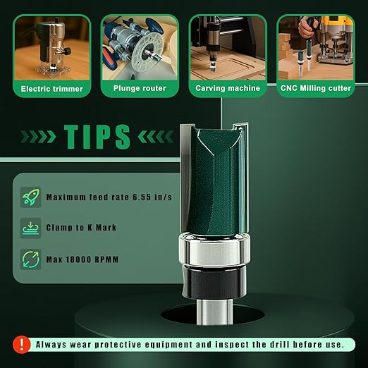 Knoweasy Flush Trim Router Bit Set with Guide Bearing for Woodworking, Straight Cut Pattern Bits Prevent Tear-Out, Professional Template Milling Cutter Tool for Smooth Edges and Clean Cuts
