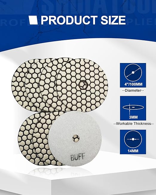 SHDIATOOL 7Pcs 4 Inch Dry Diamond Polishing Pads White Buff for Granite Marble Stone Countertops Grinding Disc Pads