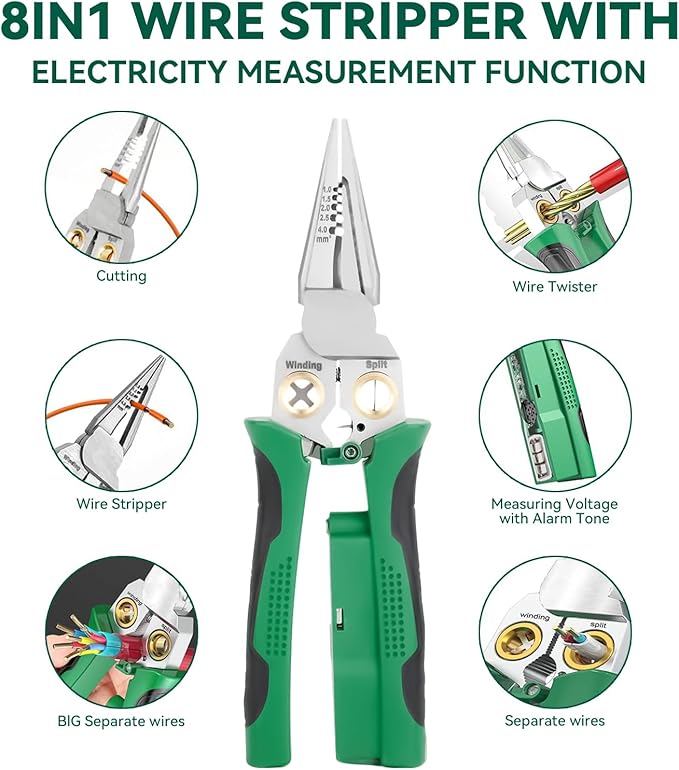 8 In 1 Wire Stripper With Voltage Tester, Multi-Function Electric Wire Stripping Tool For Cutting And Pulling Pliers, Electrician Repair Tool, Wire Strippers Electrical (Gray)