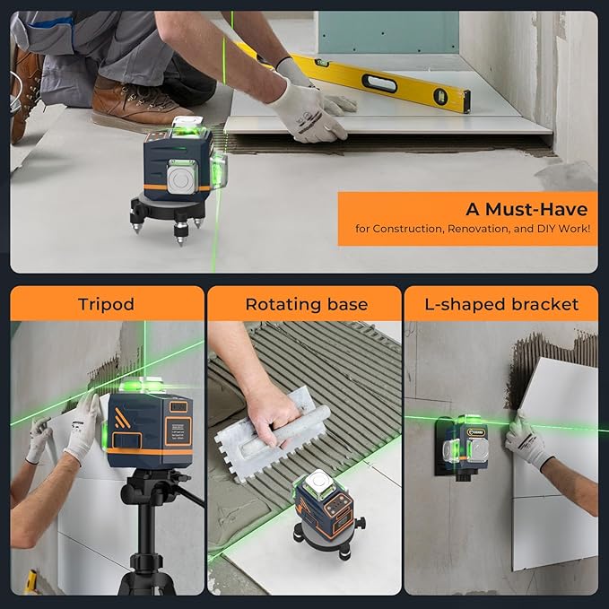CIGMAN 3D Laser Level with Tripod,Remote Control,Compact Design,4000mAh Battery,Rotary Base,3x360째Self-Leveling Green Laser Leveler for Picture Hanging and DIY Projects