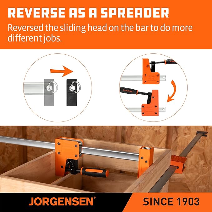 JORGENSEN 36-inch Bar Clamps, 90째Cabinet Master Parallel Jaw Bar Clamp Set, 2-pack