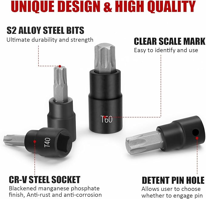 13-Piece Torx Bit Socket Set, 1/4?? 3/8??and 1/2??Drive T8-T60 Star Socket Set, S2 Steel Bits and CR-V Sockets with Storage Case
