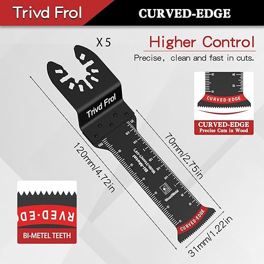 10 PCS Extra Long Oscillating Saw Blades, Curved Edge Bi-Metal and Japanese Teeth Multitool Blades Precise Cut for Wood Plastic Nails Metal, Multi Tool Blades Kits Fit Dewalt Milwaukee Bosch 70MM