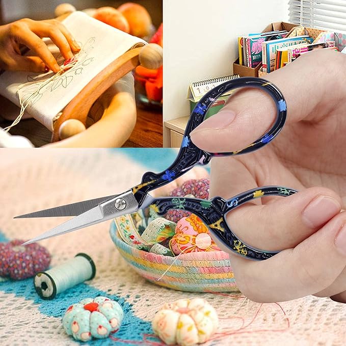 BIHRTC 3.6 Inch Small Craft Scissors - Straight, Sharp Stainless Steel Scissors for Embroidery, Needlework, Office, Craft, Household, Needlepoint - Black Tower