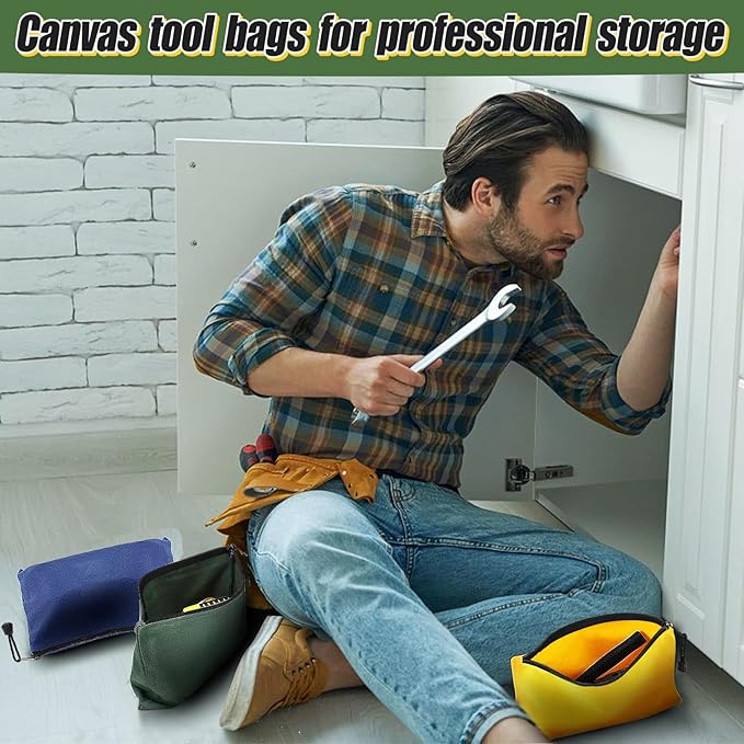 ANPHSIN 6 Pack Canvas Tool Bags Pouches - 11.2''x 7'' Heavy Duty Zipper Pouch Set, Multipurpose Small Tools Storage Organizer with Dependable Zipper