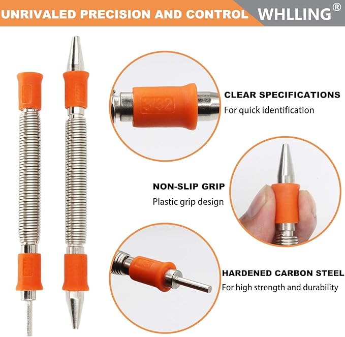 4 Pieces Dual Head Nail Setter, Dual Head Center Punch, Door Hinge Pin Removal Tool and Cold Chisel, Spring Nail Set, Spring Loaded Punch（1/8-in, 3/32-in, 3/16-in, 1/16-in, 5/16-in, 1/8-in）