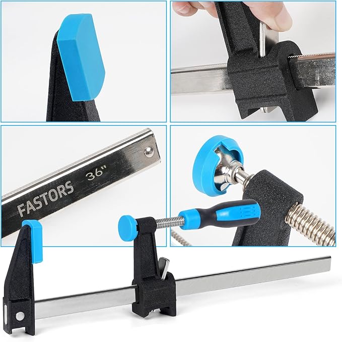 FASTORS Bar Clamps for Woodworking 36 Inch,4 Pack Wood Clamps Adjustable and Release Quickly,Woodworking Clamps Throat Depth 2.5 Inch,Serrated Steel Rail,Bar Clamps Force 600 Lbs