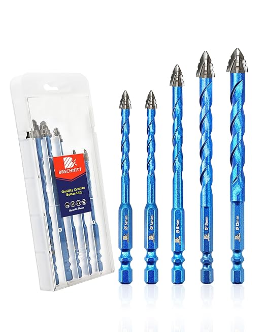 Serrated Carbide Masonry Drill Bit Set 1/4",1/4",5/16",3/8",1/2" - Wood Drill Bits for Wood/Plastic/Masonry/Ceramic Tile Hex Shank Drills
